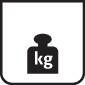 'kg'-Symbol; stellt Gewicht oder Masse dar.
