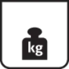 'kg'-Symbol; stellt Gewicht oder Masse dar.