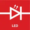 Symbolbild einer Leuchtdiode (LED) auf rotem Hintergrund, zeigt den typischen Dreieck- mit Strichen-Pfeile-Symbol.