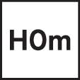 'HO m' in weißen Buchstaben auf einem schwarzen quadratischen Hintergrund.
