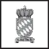 Wappen mit Krone, Rauten-Muster, und Text 'k. Bay. Sta. H.' auf Banner, schwarz-weiß.