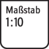 'Maßstab 1:10' ist auf einem weißen Hintergrund in Schwarz geschrieben.
