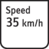 'Schild mit Geschwindigkeit 35 km/h.'