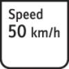 'Tafelschild zeigt: Geschwindigkeit 50 km/h'.