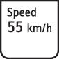 Ein Schild zeigt 'Speed 55 km/h'.