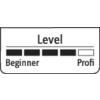 'Level' Anzeige mit Skala von 'Beginner' bis 'Profi', vier von fünf Segmente sind gefüllt.