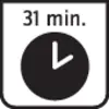 Symbol einer Uhr mit Zeitangabe '31 min.', schwarzer Hintergrund, vermutlich für eine digitale Anzeige oder Timer.