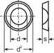 Diagramm eines Lagerrings: Ansicht von oben zeigt Durchmesser (d, d'), Seitenansicht zeigt Dicke (s).