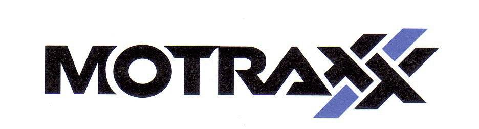 Das Bild zeigt ein Logo mit dem Text 'MOTRAXX' in schwarzen Buchstaben, ergänzt durch blaue diagonale Streifen rechts im Design.