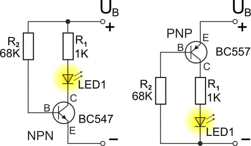 Schaltungsschema NPN- und PNP-Transistor