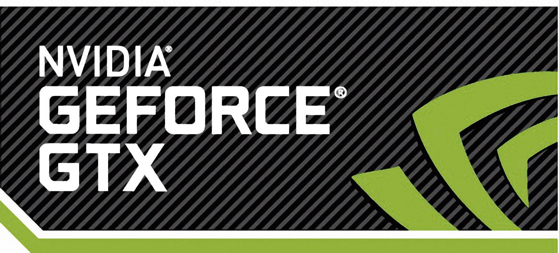 'NVIDIA GeForce GTX'-Logo auf schwarzem und grünem Hintergrund mit diagonalen Streifen.