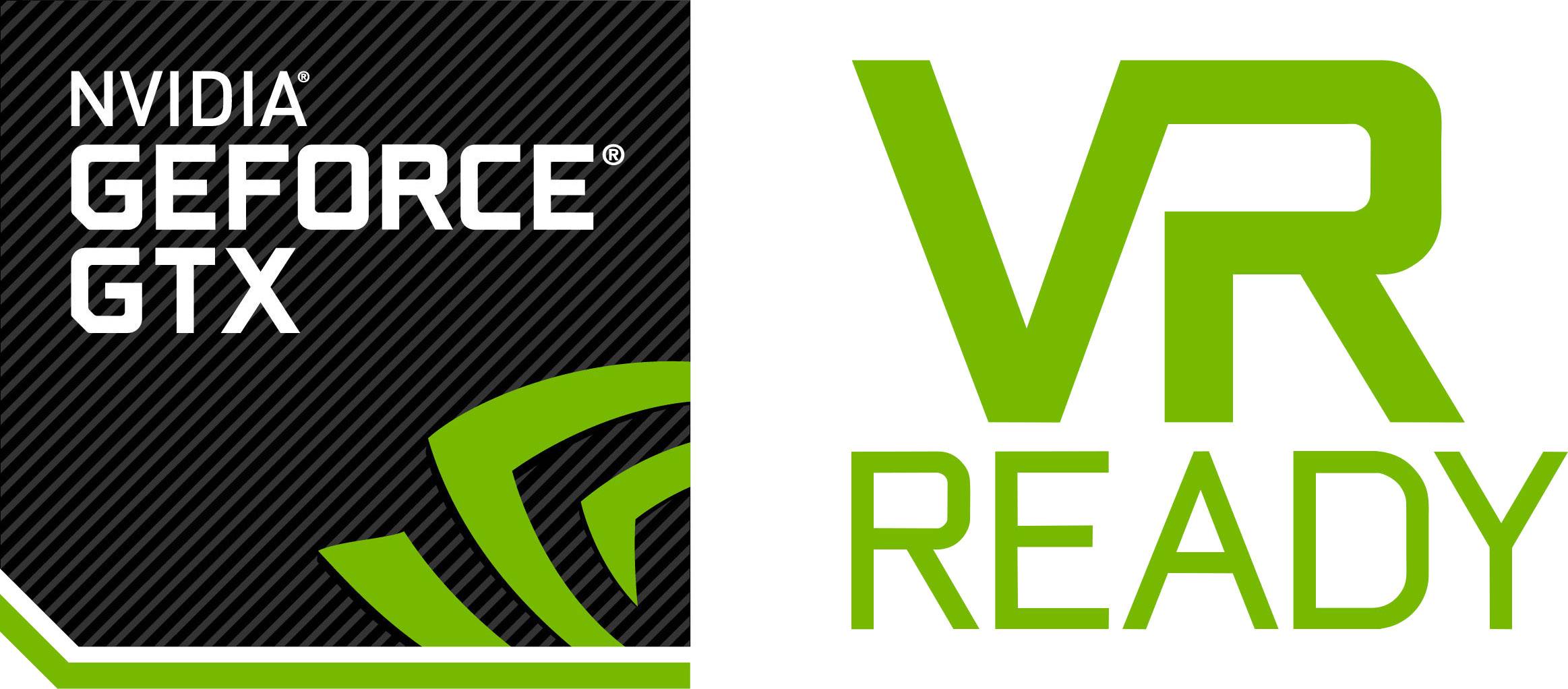 'Logo von NVIDIA GeForce GTX und VR Ready' zeigt Unterstützung für Virtual-Reality-Anwendungen.