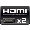'HDMI High-Definition Multimedia Interface' Logo mit einem Bild eines HDMI-Kabelanschlusses. Der Text 'x2' weist auf zwei Anschlüsse hin.
