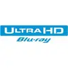 Das Bild zeigt das Logo für 'Ultra HD Blu-ray', in blauer Schrift auf einem weißen Hintergrund.