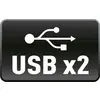 'USB x2'-Symbol auf schwarzem Hintergrund zeigt zwei USB-Anschlüsse an.