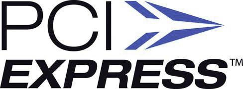 Logo mit der Aufschrift 'PCI Express' und einem stilisierten blauen Pfeil.