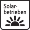Symbol für 'Solarbetrieben' mit einem stilisierten Sonnensymbol darunter.