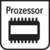 'Prozessor'-Symbol: Schwarz auf weißem Hintergrund, zeigt ein stilisiertes Computerchip-Design.