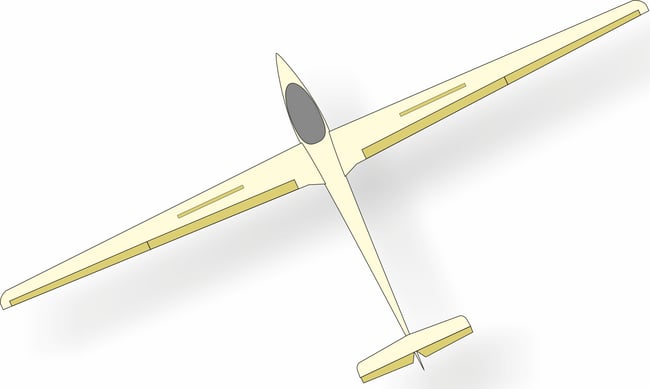 Das Bild zeigt die schematische Draufsicht eines Segelflugmodells.