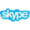 Blaues Skype-Logo mit weißem Schriftzug 'skype' auf einer wolkenartigen Form.