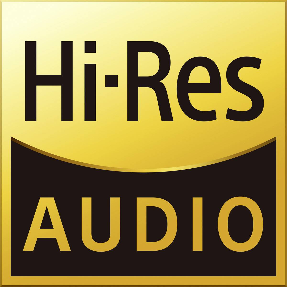 'Hi-Res Audio'-Logo auf gelbem Hintergrund.