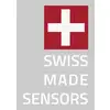 'Swiss Made Sensors' Text unter einem roten Quadrat mit weißem Kreuz, symbolisiert Qualität aus der Schweiz.