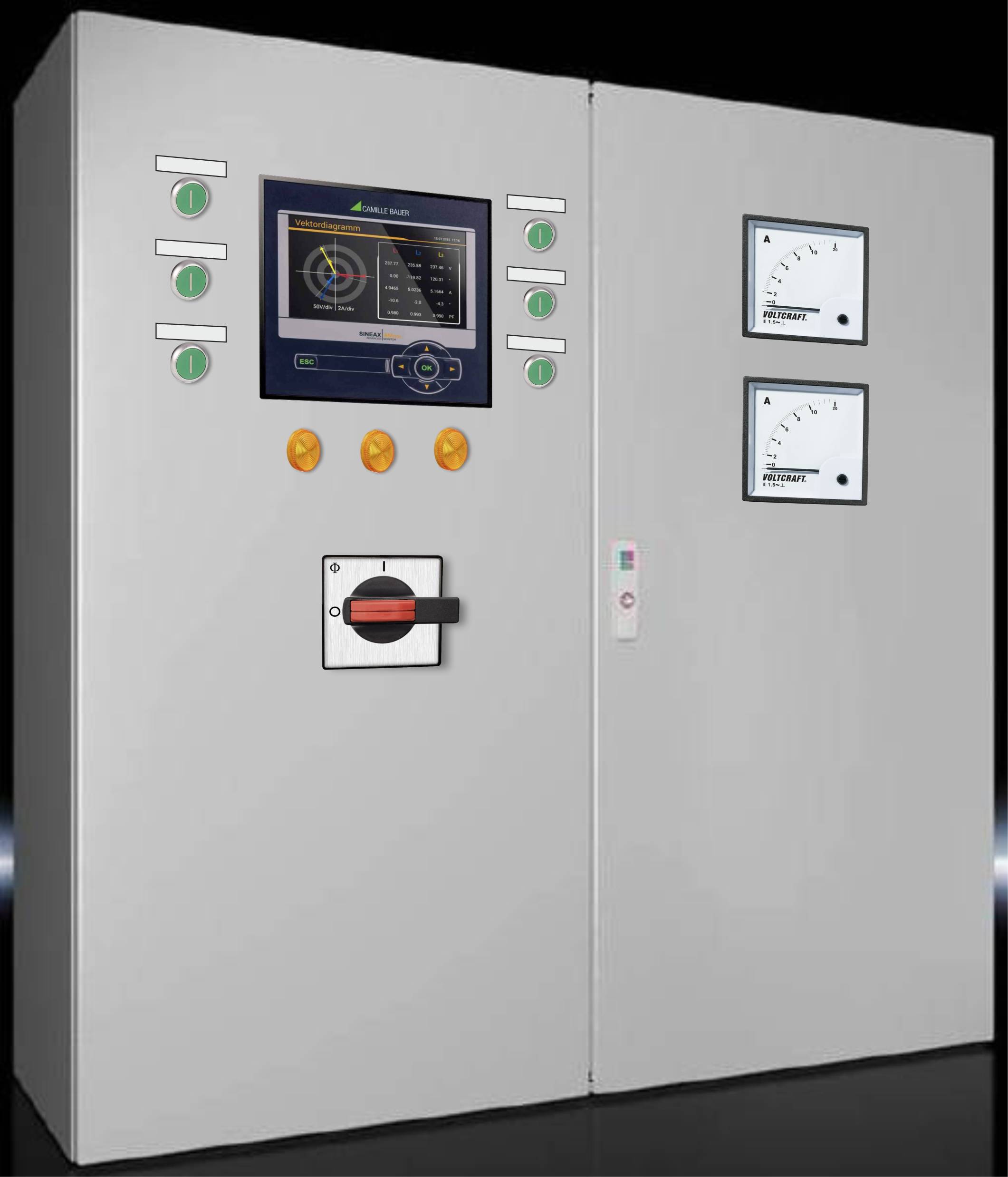 Schaltschrank mit Grafikdisplay und Analoganzeigen