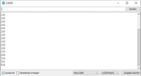 Das Bild zeigt einen Screenshot der Serial Monitor-Funktion