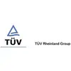 Logo der TÜV Rheinland Group mit stilisiertem Dreieck und Schriftzug 'TÜV Rheinland'. Links das dreieckige Logo, rechts der Text.