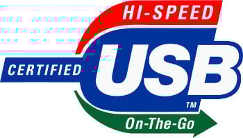USB-Logo mit grünem OTG-Pfeil