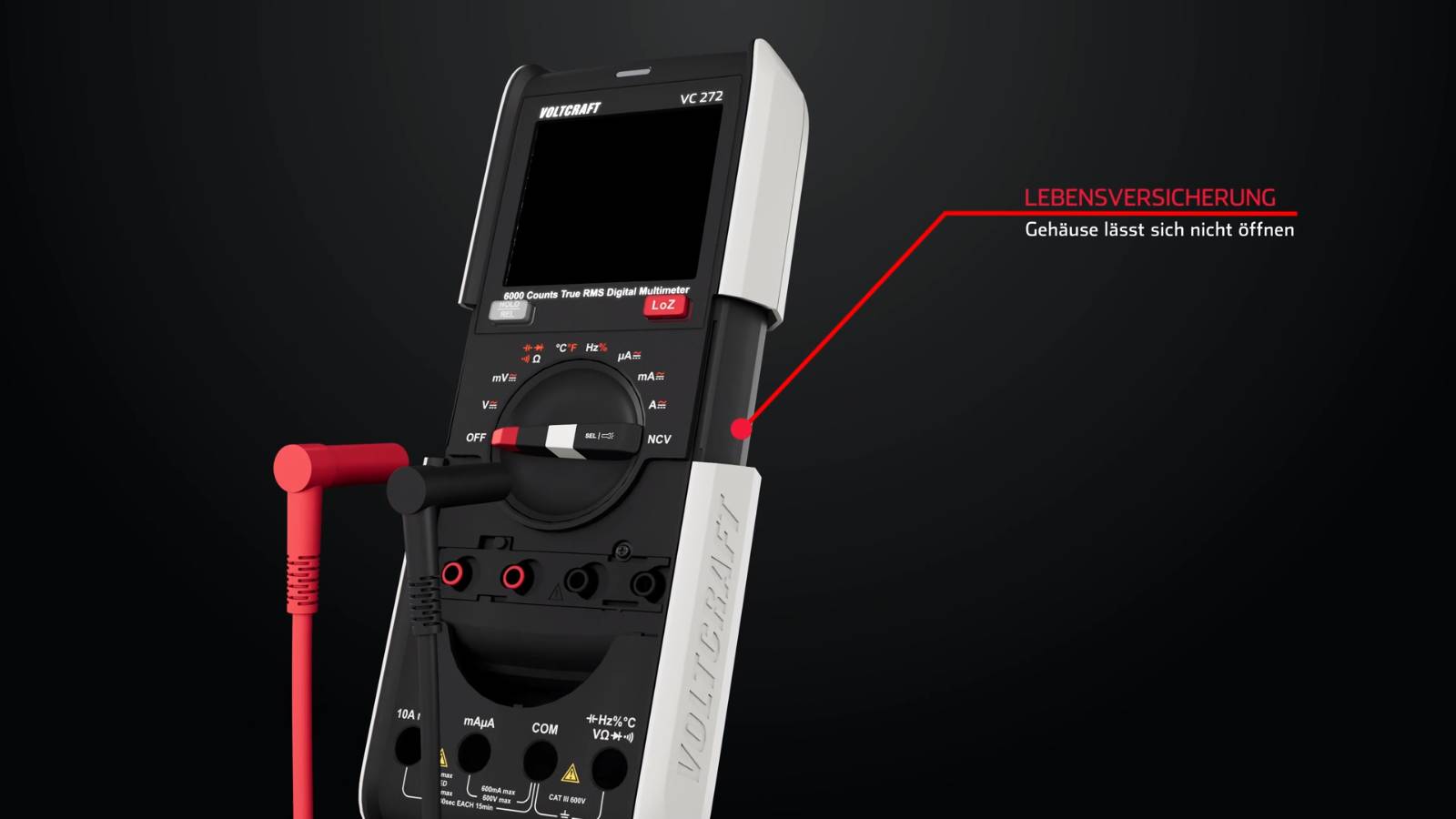 Batteriefach lässt sich nur bei abgezogenen Messleitungen öffnen.