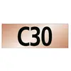 Ein rechteckiges, orangefarbenes Schild mit der Aufschrift 'C30' in schwarzer, fetter Schrift.