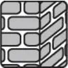 Ein Symbol zeigt eine vertikale Linie; links Mauerwerk, rechts ziegelartige Struktur. Darstellung für Bau oder Architektur.