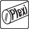 Ein stilisiertes Logo zeigt einen zylindrischen Gegenstand mit dem Text 'Plexi', der diagonal über die Oberfläche verläuft.