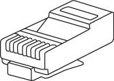 Illustration eines RJ45-Steckers, wie er für Ethernet-Verbindungen verwendet wird.