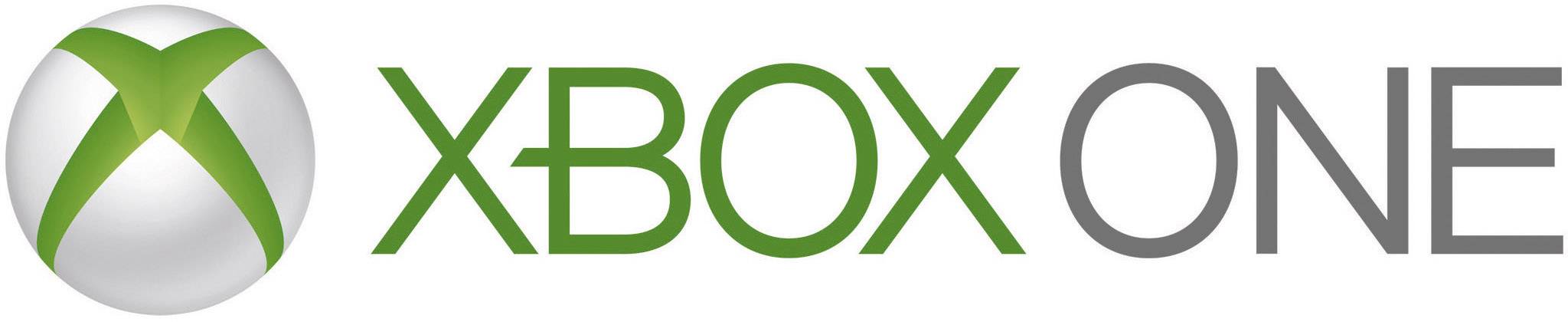 'Xbox One'-Logo mit grünem 'X' auf einer runden, dreidimensionalen silbernen Form links neben dem Schriftzug in Grau und Grün.