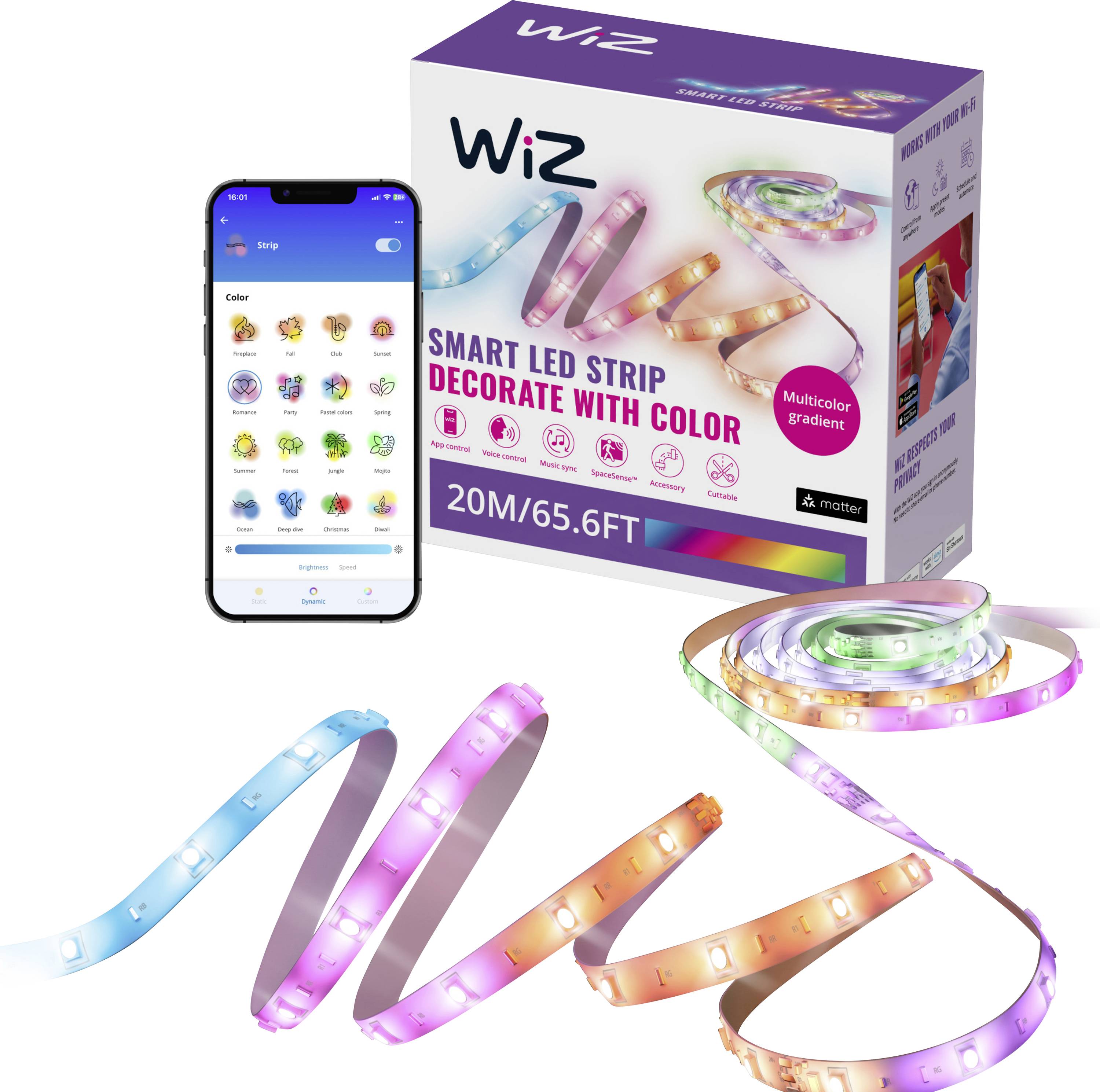 WiZ 8720169077164 LED-strip Met connector (male) 20 m RGBIC 1 stuk(s)