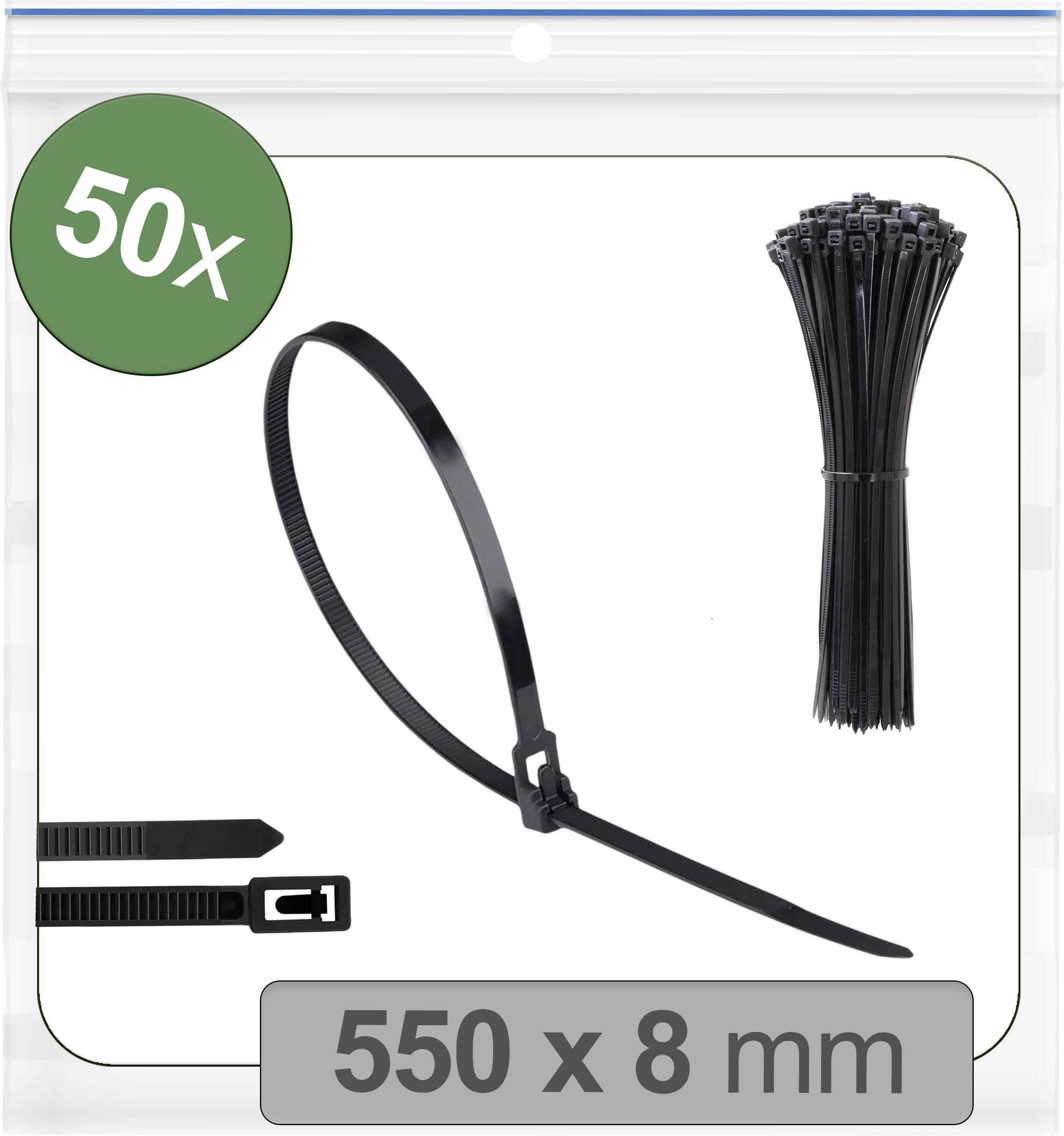 Quadrios 25CA701 25CA701 Kabelbinder 550 mm 8 mm Zwart Hersluitbaar, Met hefsluiting, UV-gestabiliseerd, Weerbestendig 50 stuk(s)
