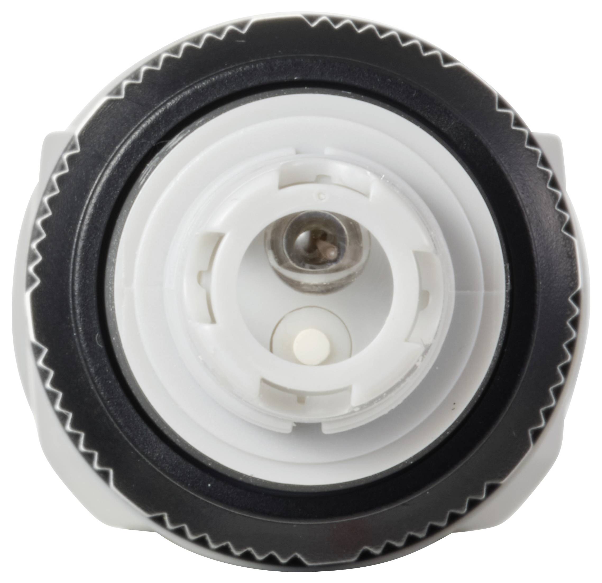 A close-up of a water filter cartridge top, showing a central circular opening and surrounding ridges for screwing into a filter system.