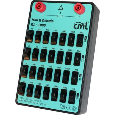 'Mini Ω Decade R1 - 1000' Resistance decade with rotary switches and measurement terminals, suitable for resistance measurements up to 4 MΩ.
