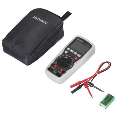 Multimeter set with carry case, test leads and 9V battery.