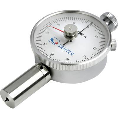 Analogue hardness tester with a scale from 0 to 100, used for measuring material hardness. 'Sauter' brand on the dial.