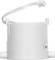 A cylindrical, white device with two side ports and a cable with a plug on top.