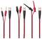 'Four sets of red and black test cables with alligator clips and banana plugs, used for electrical testing and measuring equipment.'