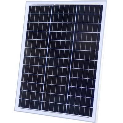 Solar panel with a rectangular frame, consisting of multiple small, square solar cells for generating energy from sunlight.