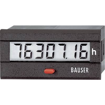 Electronic operating hours counter displays '76307.16 h', with a red button at the bottom and the imprint 'BAUSER' on the right.
