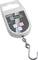Digital hanging scale with hook, displaying '0.00' on the screen. Buttons for unit, tare, and on/off/hold functions. Maximum load 15 kg.