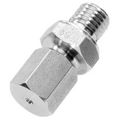 Silver metal threaded adapter fitting with hex body, shown on a white background.
