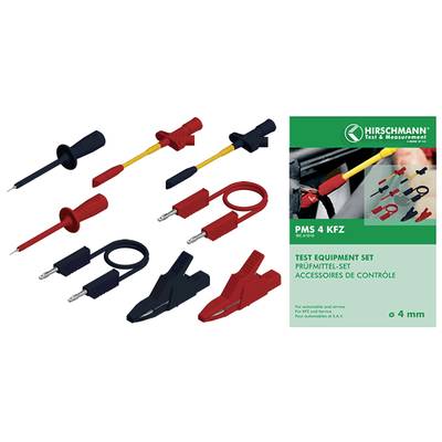 'PMS 4 KFZ' by Hirschmann. A set of various test clips in red and black, suitable for testing up to 4 mm.