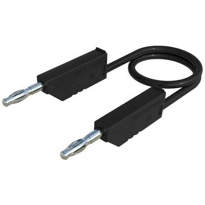 Two black speaker cables with banana plugs at both ends, suitable for connecting audio amplifiers and speakers.